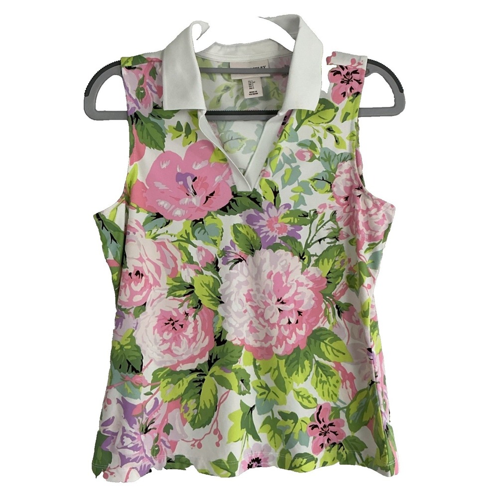 Laura Ashley Golf Tennis Shirt Womens S Sleeveless Collared Pink Floral UPF 50